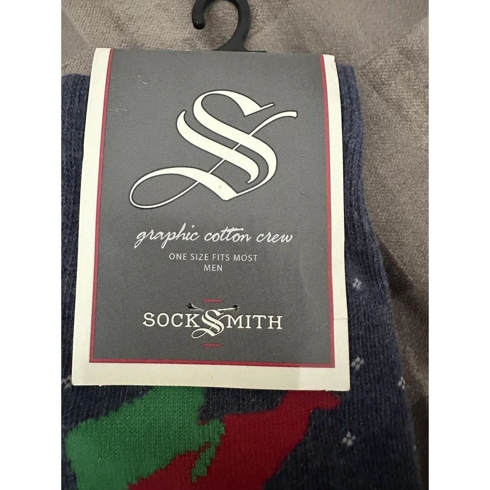 Socksmith Socks Mens One Size Blue Christmas Reindeer Snowflake‎ Cotton Crew